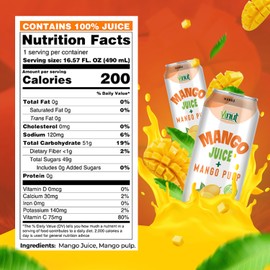 Vinut 100% Mango Juice with Pulp (16.57 fl oz, Pack of 12), No Sugar Added, All Nature Mango Juice, Not From Concentrate, Mango Juice Drink with Pulp, Gluten Free, GMO-Free, High Calcium, Iron