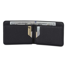 Vaultskin MANHATTAN Slim RFID Blocking Bifold Leather Wallet for Men - Minimalist Front Pocket Card Holder, Holds 9 Cards & Cash, Premium Italian Leather (Matt Black)