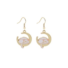 MALOYANVE Moon Cat Earrings for Women Cute Gold Plated Enamel Anime Cartoon Sleeping Animal Sailor Moon Cat Earrings Animal Carved Crescent Moon Earrings Jewelry Gifts (Cat Moon)