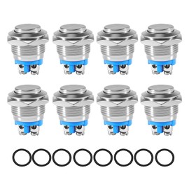 Pack of 8 16 mm Push Buttons, IP65 Waterproof Push Button 220 V, 3 A Momentary Button, Metal Push Switch for Horns, Cars, Doorbells, Power Supply, Start Switch, Communication Devices
