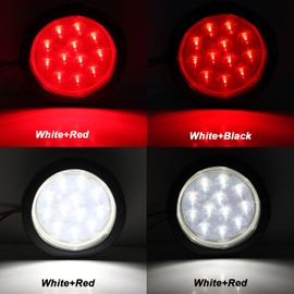 Traberm 6 Pcs 4" Inch Round LED Trailer Tail Lights Red 12 LED, (4 Red+2 White) 4" Round Led Stop Turn Tail Brake Trailer Lights White Backup Reverse Lights w/ 3-Prong Wire Pigtails IP67 Waterproof