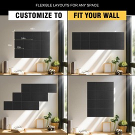 TSJOFFICE Large Cork Board for Wall - Bulletin Board 48" x 36" with 50 Pushpins for Office Decor, Pin Board 12 Pack Felt Wall Tiles with Safe Removable Adhesive Tabs, Corkboard for Home Office - Black