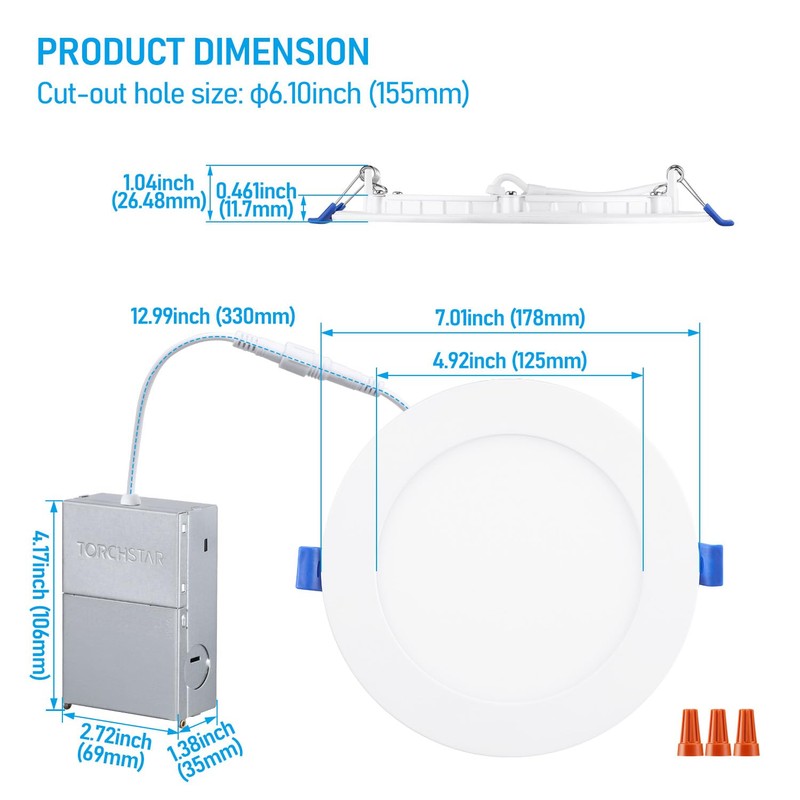 TORCHSTAR Basic Series 12-Pack 6 Inch Ultra-Thin LED Recessed Lighting