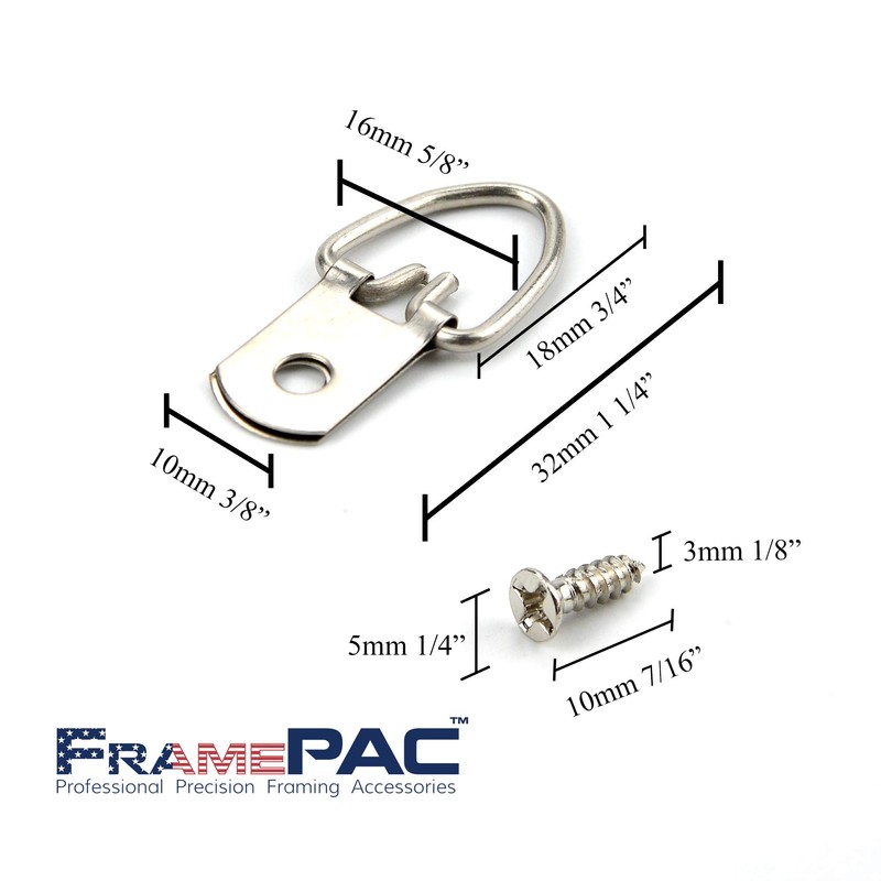 FramePac D Ring Picture Hangers with Screws - 100 Pack