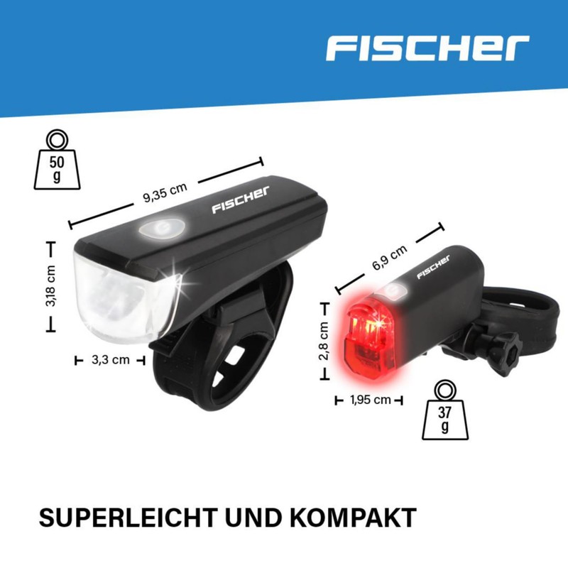 Fischer Set di luci a LED per bicicletta, con tecnologia