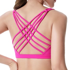 Dress Cici Rose Red Strappy Back Sports Bra, Wireless, Longline, High Impact Racerback Sports Bra for Women Asia Size M