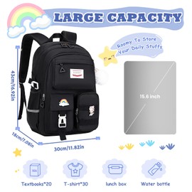 MUSEVOS Kawaii Girls Backpack for School, Cute Teenage Multiple Pockets Backpack, Fashion Bookbag for Primary Elementary High School, Black