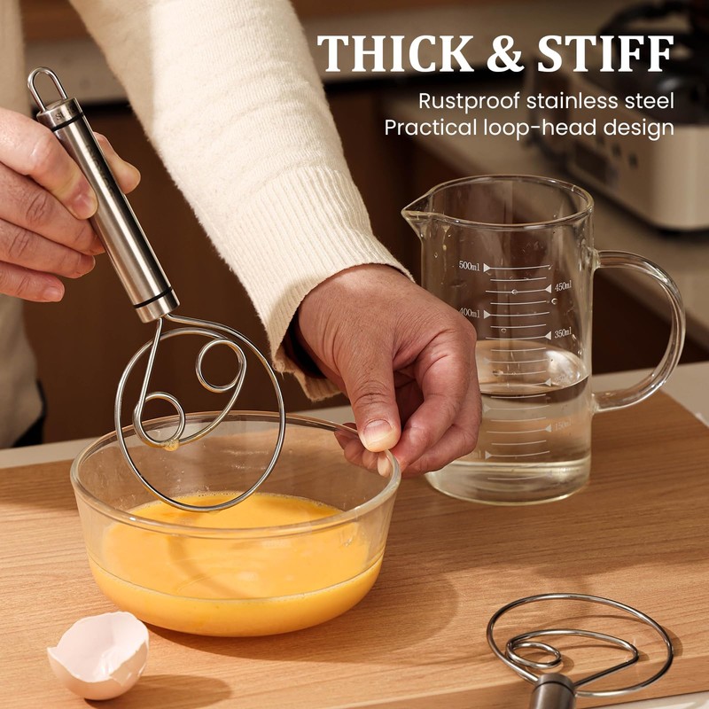 Danish Dough Whisk, Egg Beater, Stainless Steel Dough Hook Dutch
