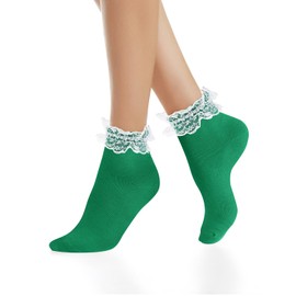 Benefeet Sox Women Ankle Socks Girls Cute Lace Ruffle Frilly Anklet Socks Kawaii Princess Ankle Dress Socks Casual Low Cut Cotton Socks with Ruffle Novelty Fun Ankle Socks, Green