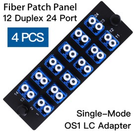 VFLTOOL 4PCS 12 Duplex LC Adapters LGX Footprint Fiber Patch Panel Loaded 24 Fiber Ports Couplers Enclosure - LC UPC Blue Compatible with SingleMode Multimode|1.25G/10GB OS1-2/OM3