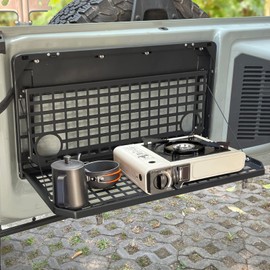 MAIKER Tailgate Table Folding 2-Tier Rear Camping Cargo Storage Shelf for Ford Bronco Accessories 2021 2022 2023 2/4 Doors, Aluminum Alloy