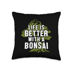 Bonsai Tree Plant Tools Care Kit Set Gifts Ideas Life is Better Penjing Indoor Bonsai Throw Pillow, 16x16, Multicolor