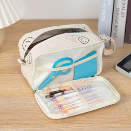 Big Capacity Pencil Case Pouch Pen Case Stationery Bag School College Office Organizer for Teens Girls Adults Student Kids (B-Beige)