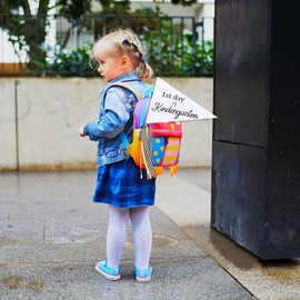 CINPIUK First Day of School Flag DIY 2024 Back to School Pennants, First Day of Kindergarten Flag with Ribbons Make Your Own School Photo Prop, White