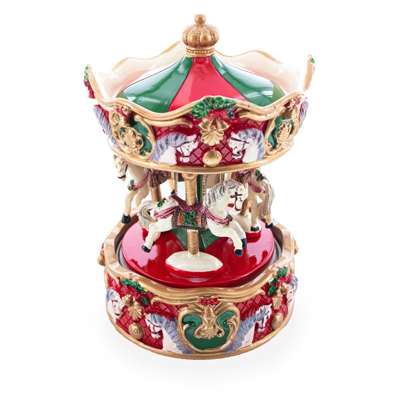 BestPysanky Musical Christmas Figurine with Spinning Carousel Horses