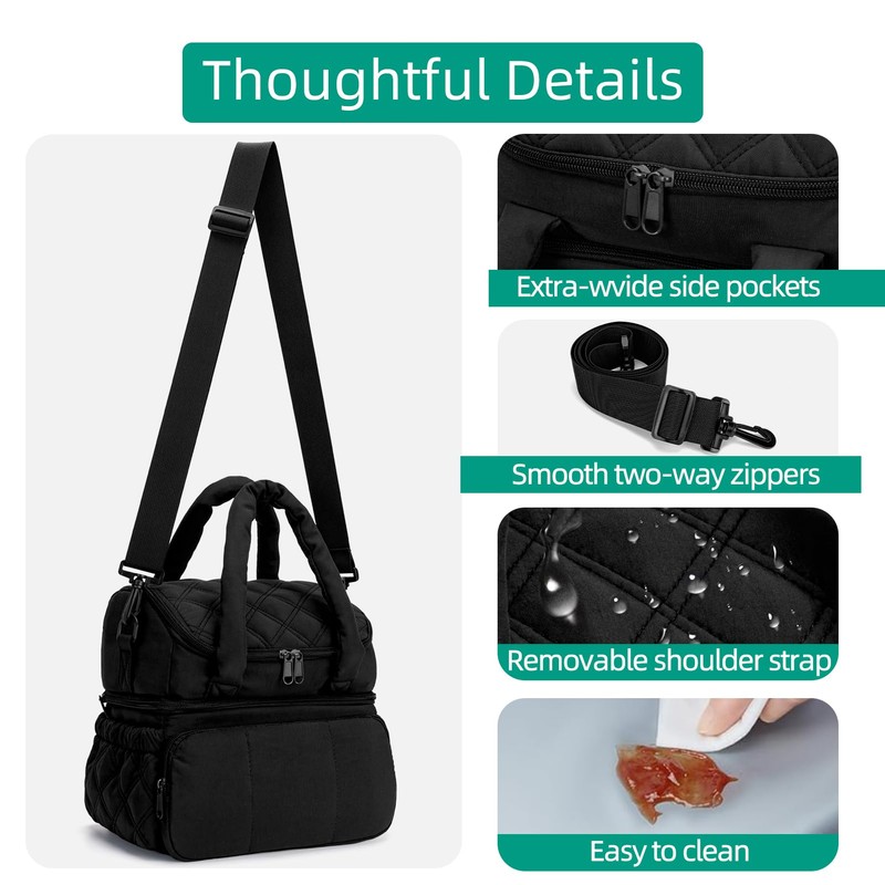 stillithou Double Deck Lunch Bag Insulated Leakproof, Quilted Puffer Lunch