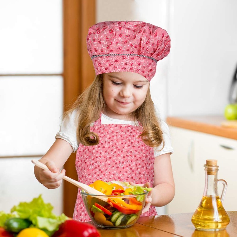 CRJHNS Kids Apron and Chef Hat Set, Adjustable Cotton Child