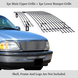APS Compatible with Ford F-150 1997-1998 2WD Bar Style Main Upper Lower Bumper Stainless Steel Chrome 8x6 Billet Front Grill Grille Insert Combo F87952C