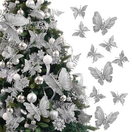 6 adornos de mariposa para árbol de Navidad de 2 tamaños, purpurina 3D, decoración de mariposa hueca, mariposas de Navidad, decoración para colgar en 