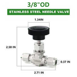 TAISHER 1PCS 316 Stainless Steel Compression Tube Straight Needle Valve 3/8" Tube OD x 3/8" Tube OD For Flow Control Water Gas Oil