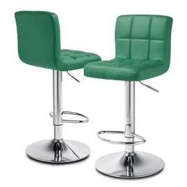 MoNiBloom Adjustable Bar Stools Set of 2 PU Leather Swivel Counter Height Modern Square Island Barstool with Back for Kitchen Counter Chairs, Teal Green
