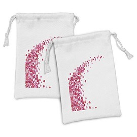 Ambesonne Pink and White Fabric Pouch Set of 2, White Background with Vibrant Rose Petals Vortex with Realistic Look, Small Drawstring Bag for Toiletries Masks and Favors, 9" x 6", Magenta White