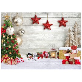 AIIKES 7 x 5 ft Christmas Background, Christmas Tree Gift Background, White Wooden Board, Snowflake Photography Background, Christmas Theme Background, Family Party Decoration Background 12-392