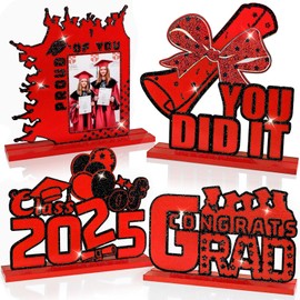 DISENB 4Pcs Large Gradution Decorations Class of 2025 Wooden Table Centerpieces Tiered Tray Decor for 2025 Graduation Party Graduation Photo Props Red