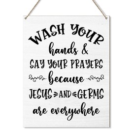 Christian Wooden Plaque Bathroom Wall Decor, Wash Your Hands Sign Housewarming Gifts Religious Christian Decorations for Home Bathroom Toilet Jesus Decor Christian Wall Decor Wood Hanging Sign - Y305