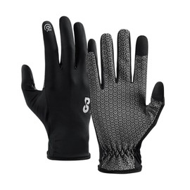 SUJAYU Full Finger Thin Hiking Gloves for Men Women, Touchscreen Cycling Gloves Running Gloves Driving Gloves Women Men, UV Protection Gloves Light Gloves for Women Men (Black, XX-Large)