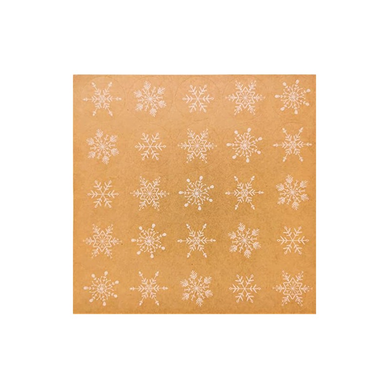 500 Kraft Snowflake Christmas Stickers - 4cm Round - Craft,