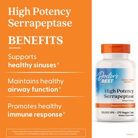 Doctors Best High Potency Serrapeptase, Supports Sinus Health, Non-GMO, Vegan 270 Veggie Caps