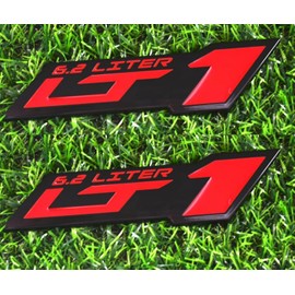 2pcs LT 1 6.2 Liter ZR1 Emblem Engine Hood Badge Decal Replacement for C4 C7 (Black Red)