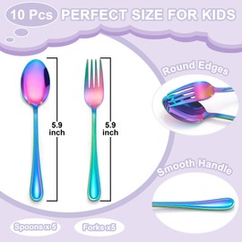 E-far - Juego de 10 tenedores y cucharas de acero inoxidable para niños pequeños