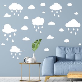Quanyuchang Large White Clouds and Raindrops Wall Decals, Removable Vinyl DIY Peel and Stick Big Clouds Wall Stickers for Children Baby Kids Boys Girls Bedroom Nursery Decor (White)