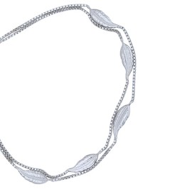 Vanbelle Sterling Silver Jewelry - Rhodium Plated with 925 Stamp - Designer Leaf Anklet - Elegant handcrafted Double layered Chain Bracelet for Women - 6.5" long + 1" extender