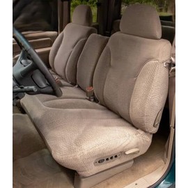 Durafit Seat Covers Made to Fit 1995-2000 Chevy Silverado and GMC Sierra Solid Bottom Split Back Bench with Opening Center Armrest. Dual Electric. Made in Black Leatherette.