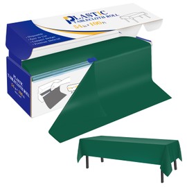 YSYJ Plastic Table Cover Roll Dark Green Disposable Table Cloth 54 in x 100 Ft, Plastic Table Cloths with Slide Cutter, Table Cover for Parties