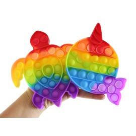 Set of 2 Rainbow Narwhal and Turtle Bubble Pop Fidget Toy - Ocean Sea Animal Silicone Push Poke Bubble Wrap Fidget Toy - Pop the Bubbles Down Then Flip it over and Do it Again - Sensory Stress Toy OT