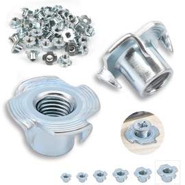 Pack of 50 Drive-in Nuts m10 x 13 mm Galvanised Carbon Steel with 4 Drive-In Tips, for Wood, Planks, Furniture, Craftsmen, Constructions, Climbing Wall, Screw Kits, DIY