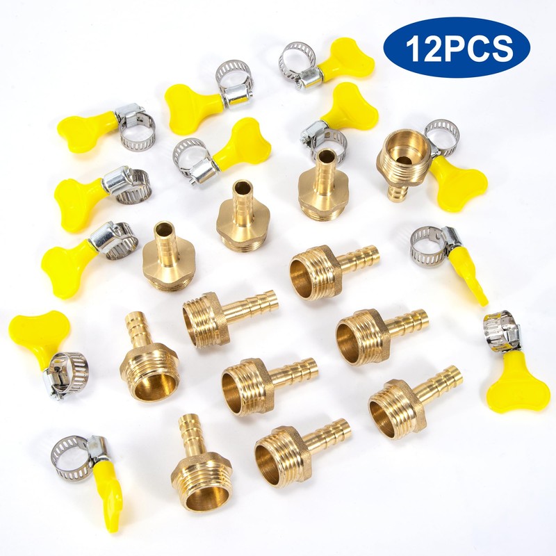 Brass Pipe Adapter, 12 Pieces 8 mm Barb x 1/2