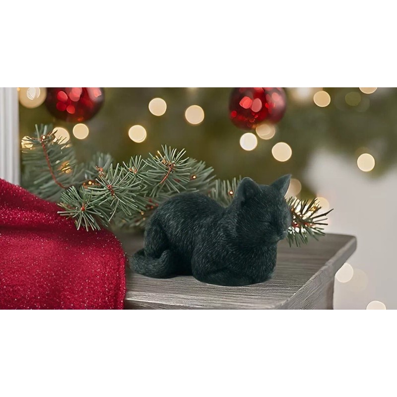 3" Black Cat Sleeping Hand Painted Mini Figurine Statue Sculpture