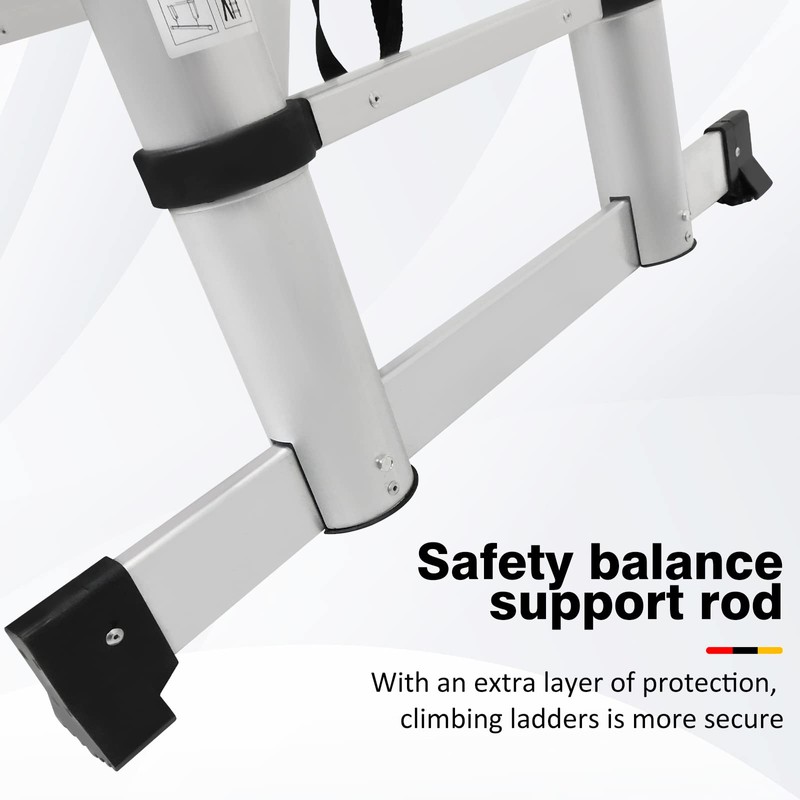12.5FT A-Frame Extension Ladder Aluminum Telescopic Ladder Portable Collapsible Ladder