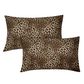 Black Brown Leopard Print Lumbar Pillow Covers 12X20 Inch Set of 2 Cheetah Animal Tiger Decorative Pillow Cases Preppy Chinoiserie Linen Cushion Case Farmhouse Home Decor For Sofa Couch Outdoor