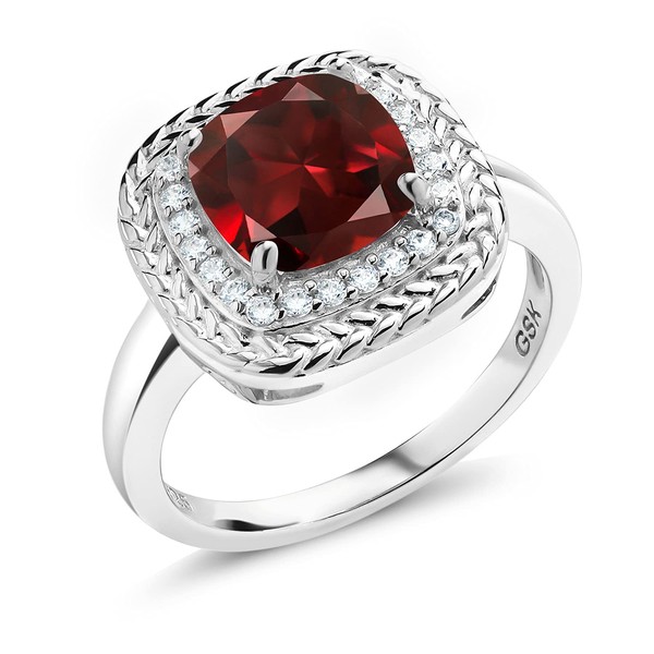 Gem Stone King 925 Sterling Silver Red Garnet Engagement Ring