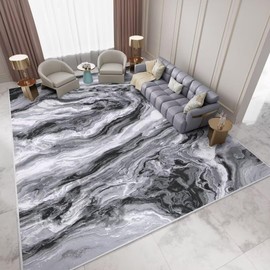 GEMBED Washable Area Rug 8x10 - Artistic Style Modern Rug for Living Room Bedroom Dining Room, Soft Low Pile Machine Washable Carpet, Non Slip Non Shedding Area Rug - Grey/White, 8'x10'