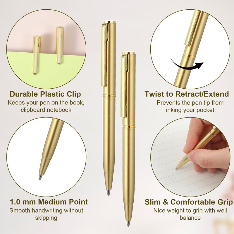 100 Pcs Gold Ballpoint Pens, 4 Inch Metal Slim Ballpoint