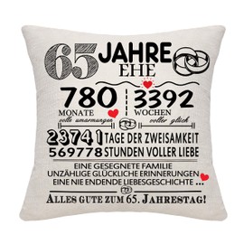 Bommex 65 Years of Marriage Gift 65th Wedding Anniversary Pillow Cover Keepsake Decoration Gift for Couples Parents Women Men Mom Dad Husband Wife Grandma Grandpa Aunt Uncle Friends (65th Anniversary)