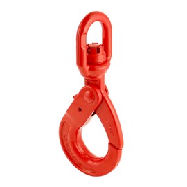 QWORK Grade 80 Drop Forged Steel Swivel Self-Locking Hook, Safety Hook, 11000 lbs Hoisting Hook, Drop Forged Strong Lock Hook, Large Swivel Eyes 1/2" Trade, Painted Finish