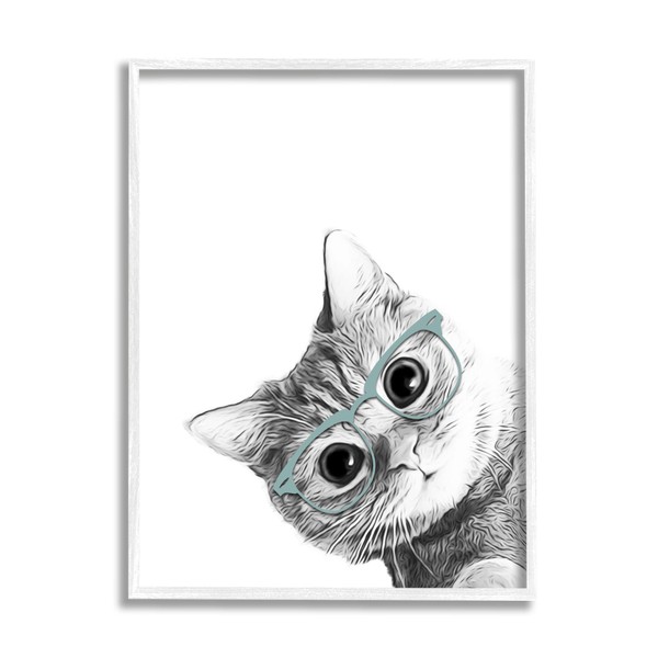 Stupell Industries Monochrome Cat Kitten Peeking Glasses Portrait, Design by